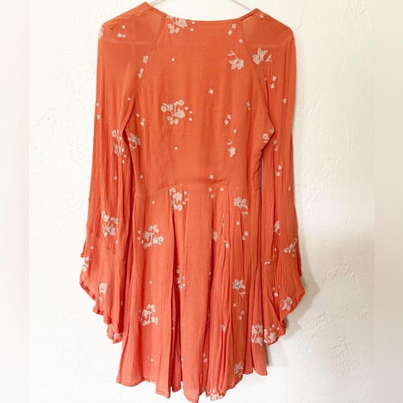 Free People Jasmine Bell Sleeve Dress - Embroidered Orange/Coral - Size 4 - Picture 3 of 4